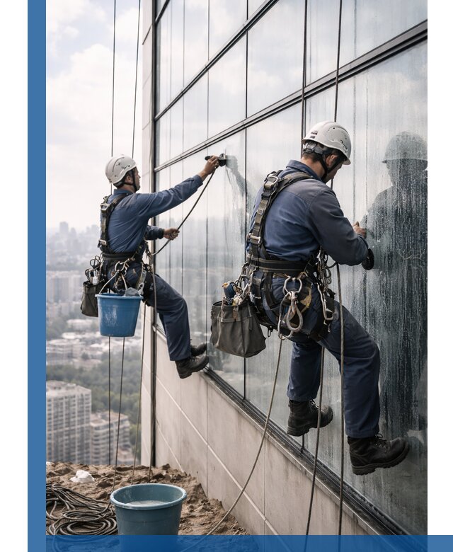 Профессиональная мойка фасадных окон альпинистами в Нальчике