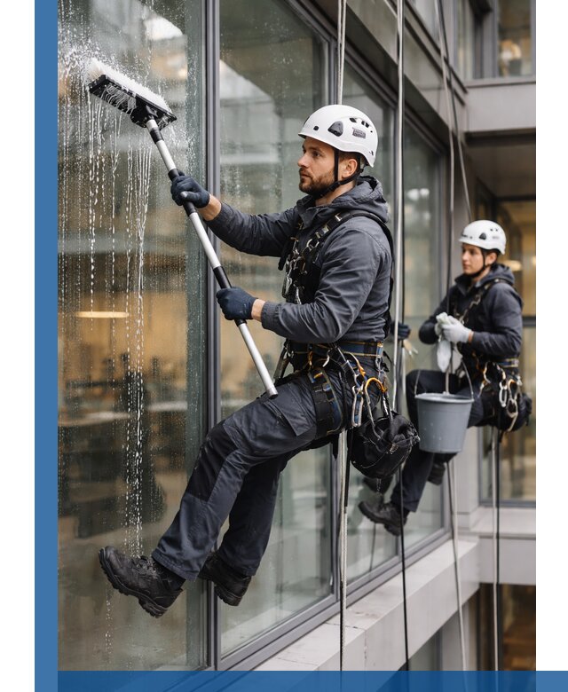 Профессиональная мойка витражей промышленными альпинистами в Нальчике