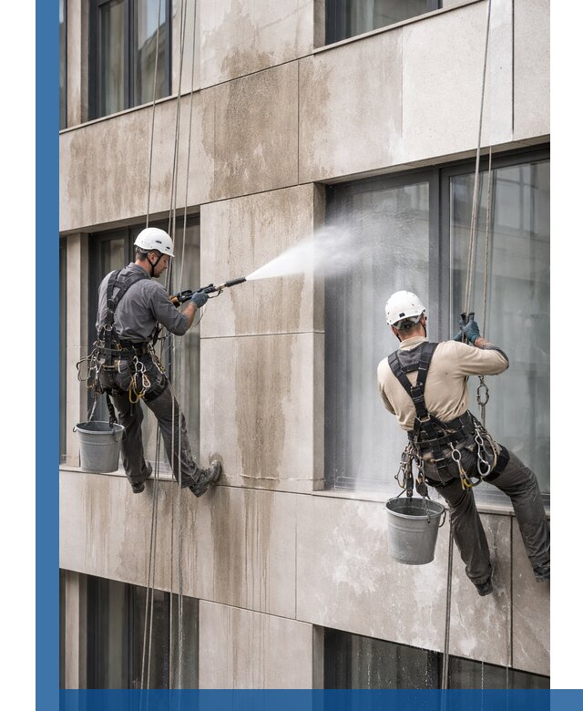 Послестроительная мойка фасада промышленным альпинизмом в Нальчике