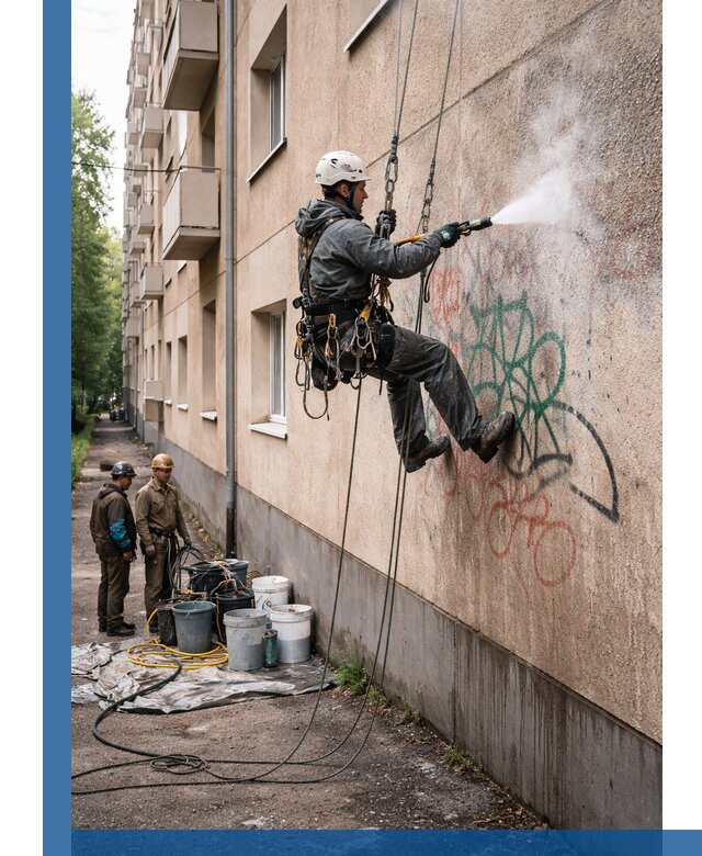 Удаление граффити с фасада в Нальчике без следов и повреждений