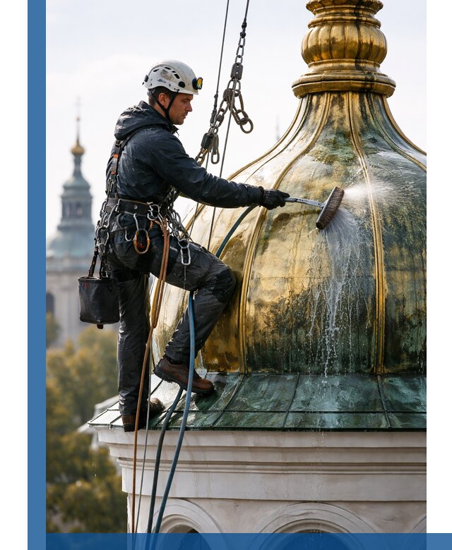 Профессиональная мойка куполов и шпилей высотными альпинистами в Нальчике