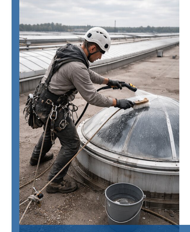 Мойка зенитных фонарей на кровле для промышленных объектов в Нальчике