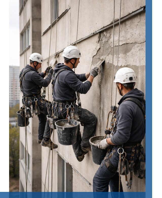 Ремонт бетонных элементов фасада в Нальчике от 2591 р. | ВЫСОТНИК-Нль