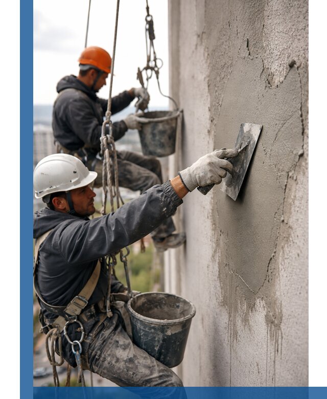 Штукатурка фасада на высоте в Нальчике профессиональные работы