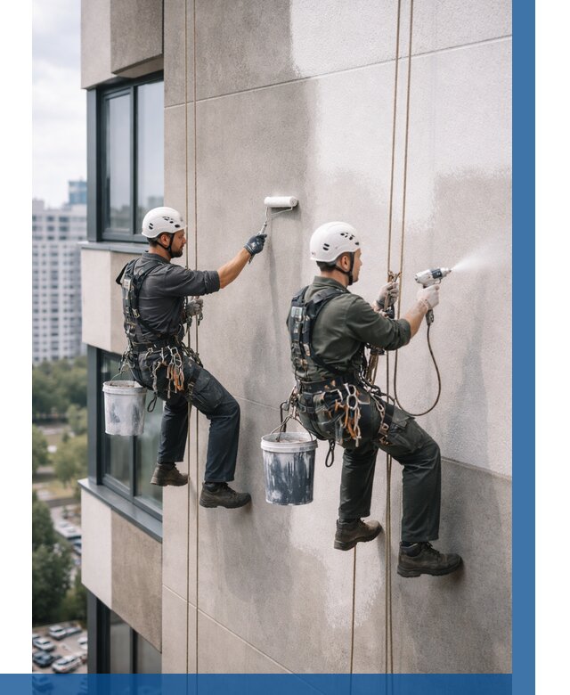 Покраска фасада альпинистами в Нальчике от 311 р. | ВЫСОТНИК-Нль