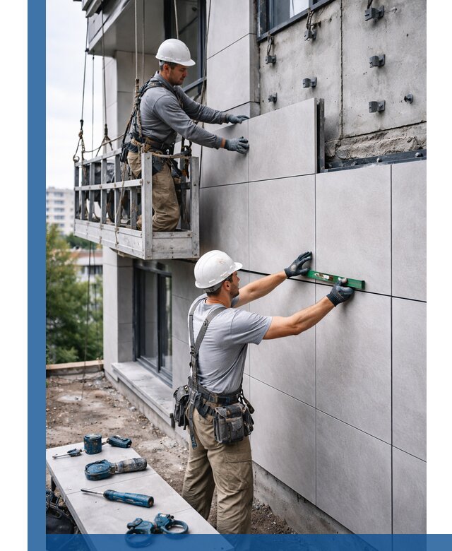 Монтаж керамогранита на фасад в Нальчике под ключ с гарантией качества