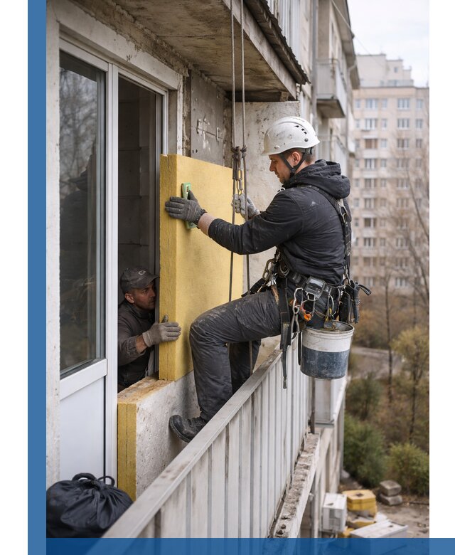 Профессиональное утепление балкона снаружи в Нальчике под ключ