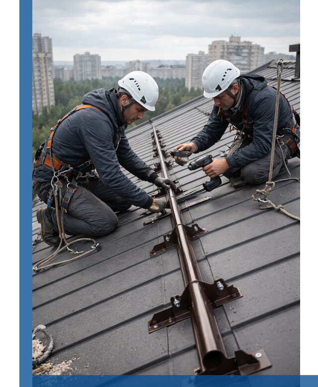 Монтаж снегозадержателей на кровле зданий в Нальчике под ключ