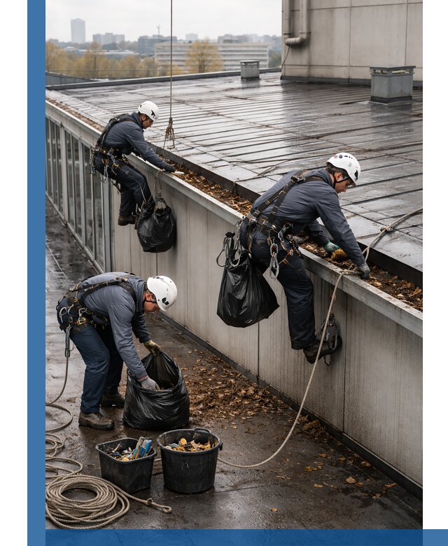 Очистка кровли по периметру в Нальчике силами промышленных альпинистов