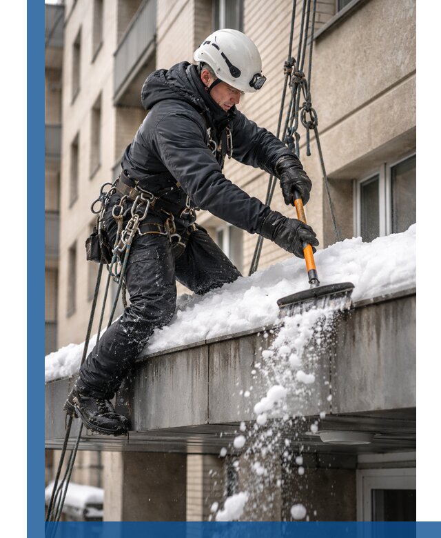 Очистка козырьков от снега в Нальчике круглогодично безопасно