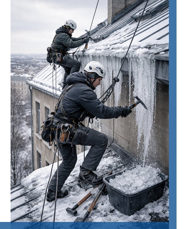 Удаление наледи с кровли в Нальчике от 5700 р. | ВЫСОТНИК-Нль