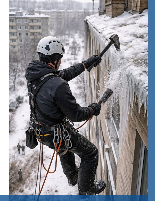 Сбивание сосулек с крыши в Нальчике по цене от 4663 р. | ВЫСОТНИК-Нль