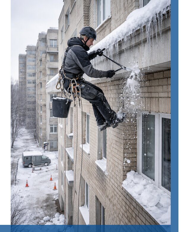 Удаление наледи с карнизов в Нальчике от 363 р. | ВЫСОТНИК-Нль