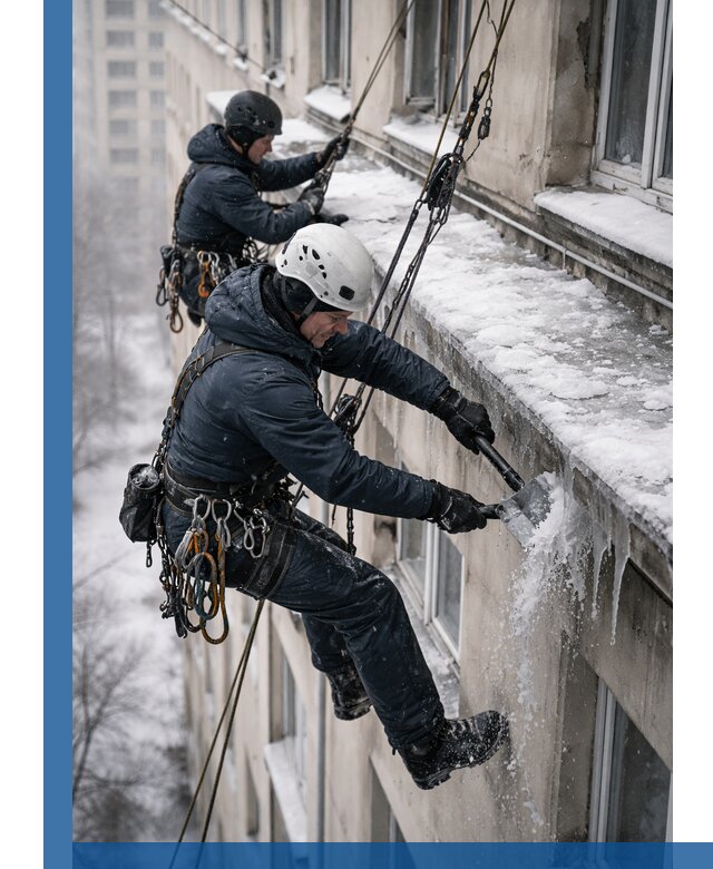 Удаление наледи и сосулек с карнизов в Нальчике профессионально