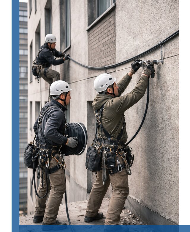 Прокладка кабеля по фасаду в Нальчике, профессиональный монтаж