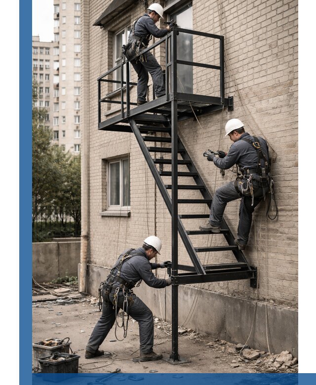 Монтаж пожарной лестницы в Нальчике, установка и крепление