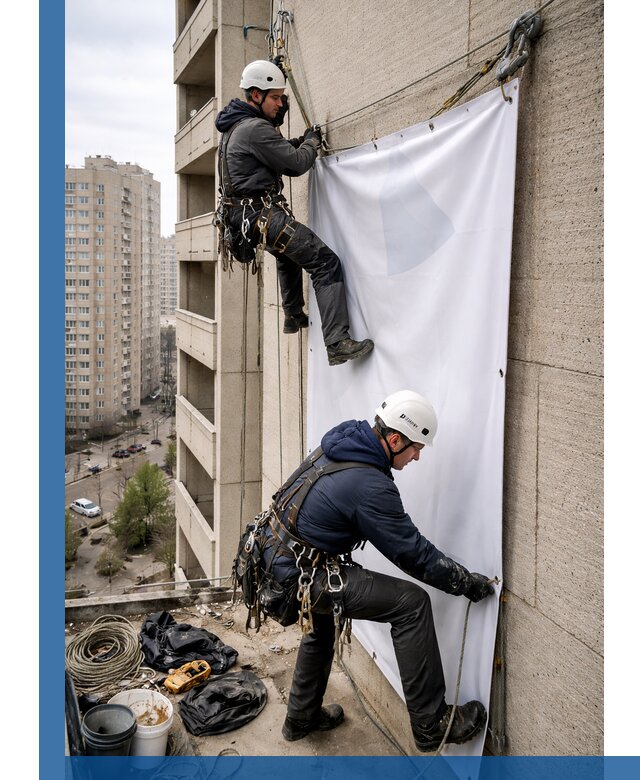 Профессиональный монтаж баннеров на фасаде в Нальчике