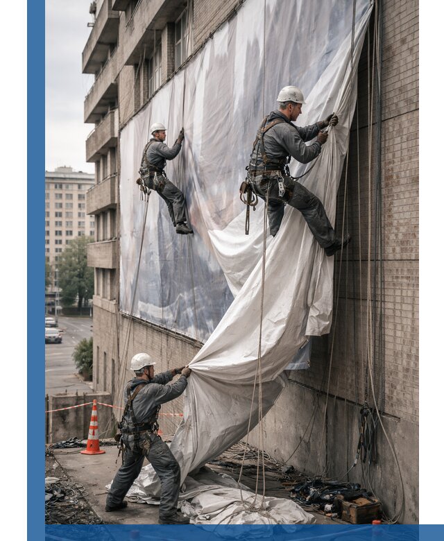 Демонтаж баннеров с фасада в Нальчике оперативно и безопасно