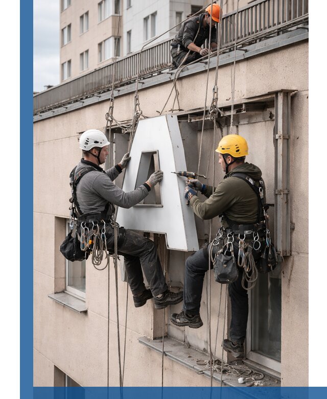 Ремонт и восстановление наружных вывесок на высоте в Нальчике