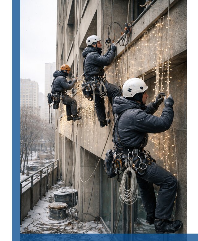 Монтаж новогодней иллюминации и украшение фасадов в Нальчике