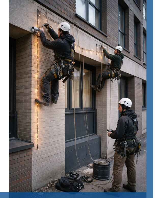 Монтаж гирлянд на фасаде в Нальчике от 3627 р. | ВЫСОТНИК-Нль