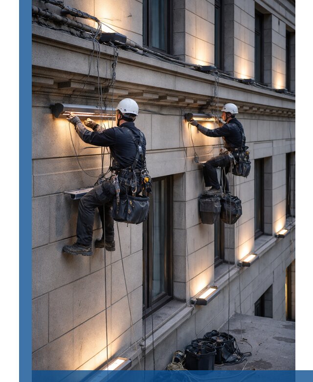 Монтаж архитектурной подсветки фасадов зданий в Нальчике