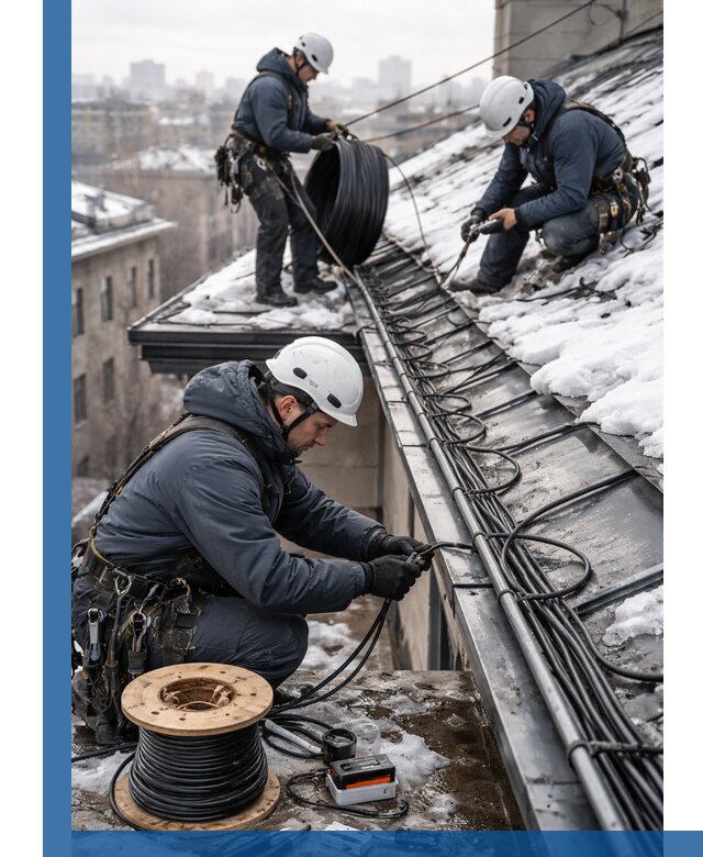 Монтаж греющего кабеля на кровле в Нальчике под ключ