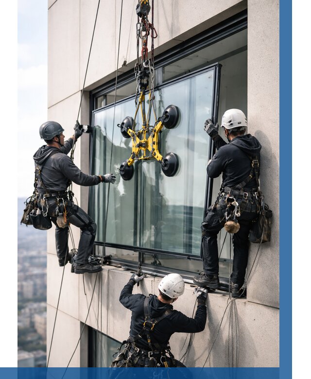 Монтаж стеклопакетов на высоте в Нальчике от 3316 р. | ВЫСОТНИК-Нль