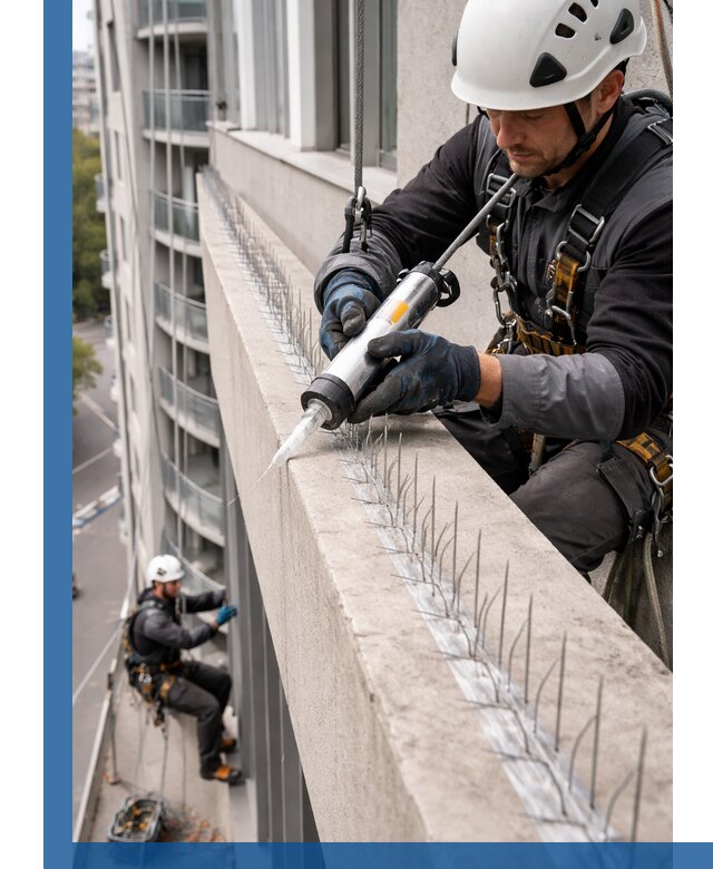 Установка шипов от птиц на фасадах и кровлях в Нальчике